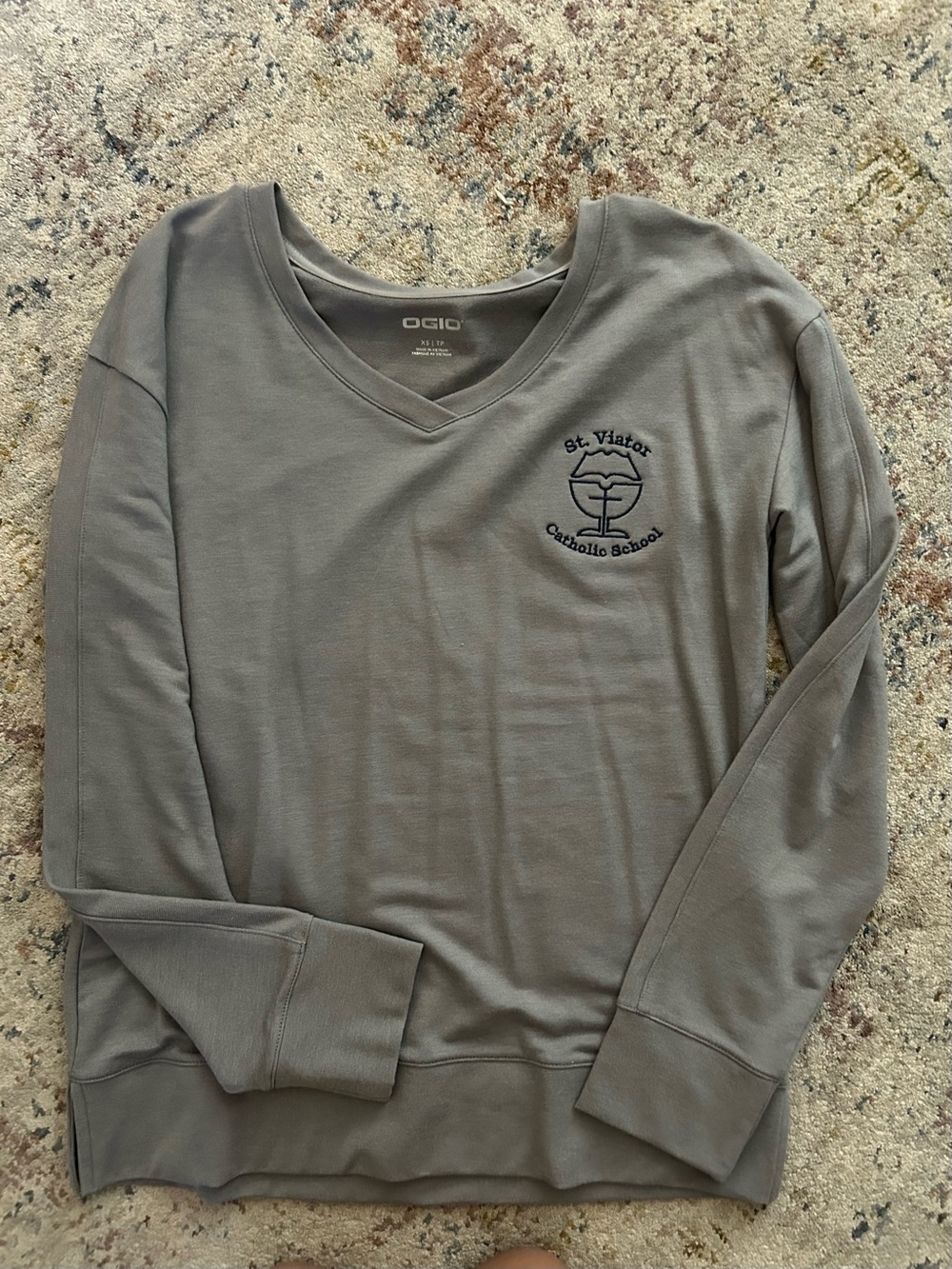 OGIO Gray V-Neck Pullover with St. Viator Embroidery
